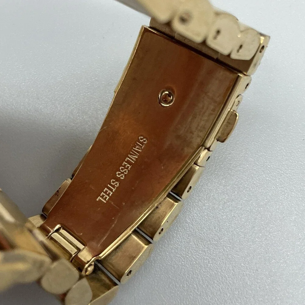 Michael Kors Womens Watch 38mm Orange Gold Tone Chrono Date New Battery 6.75